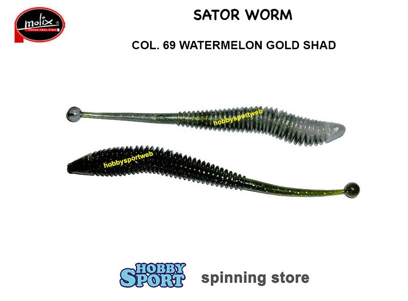 MOLIX SATOR WORM 4"  COL.  69 WATERMELON GOLD/SHAD SPINNING X BLACK BASS 10 PZ