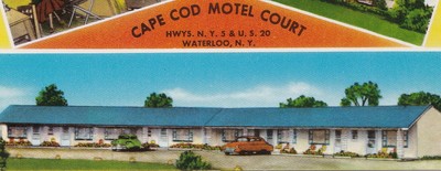 US NY Waterloo East Geneva c.1950 THE CAPE COD MOTOR COURT MOTEL Colorful!