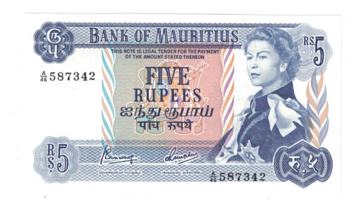 Mauritius - ND (1967) 5 Rupees Banknote (P-30c) - Very Nice!