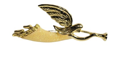 Vintage AAl Signed Angel W/ Horn Gold Tone Enamel Brooch