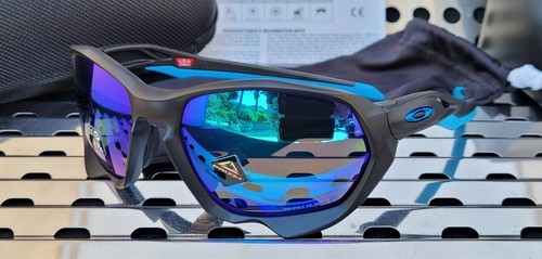 Pre-owned Oakley Plazma 9019-0859 Sunglasses Matte Black W/ Prizm Sapphire Polarized In Blue