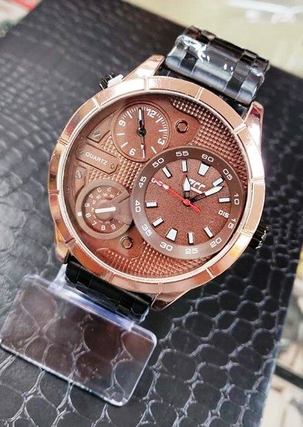 Orologio Polso ZCC 1881 Uomo Quarzo Cassa Acciaio Casual Nero Bronzo lac