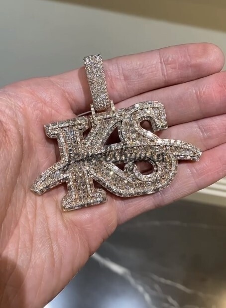 Pre-owned Nsg Buss Down 3.11ct Vvs Baguette Moissanite Men's Custom Big Size Ks Letter Pendant In White