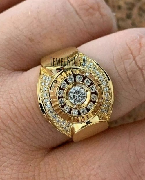 Pre-owned Nsg Vintage Men's Custom Bust Down Cluster Engagement Pinky Ring 2ct Real Moissanite In Yellow
