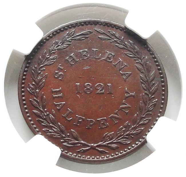 ST.HELENA 1/2 Penny 1821 NGC MS62 British East Indian Company