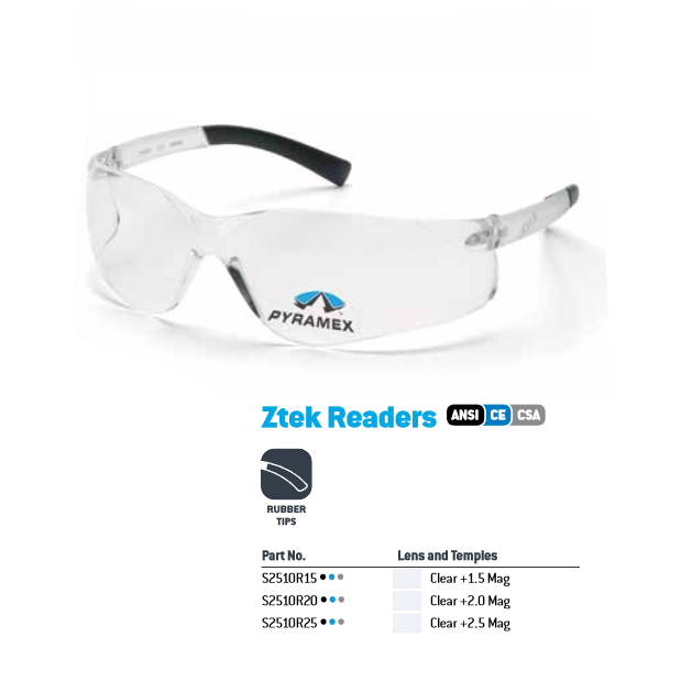 Clear Lens 1.5, 2.0, 2.5 Z87 1/pair