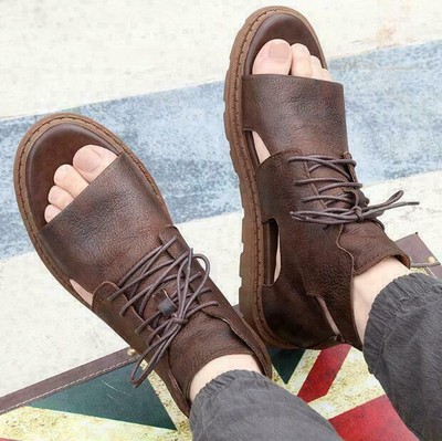 Mens Gladiator Sandals High Top Leather Lace Up Casual Shoes Roman