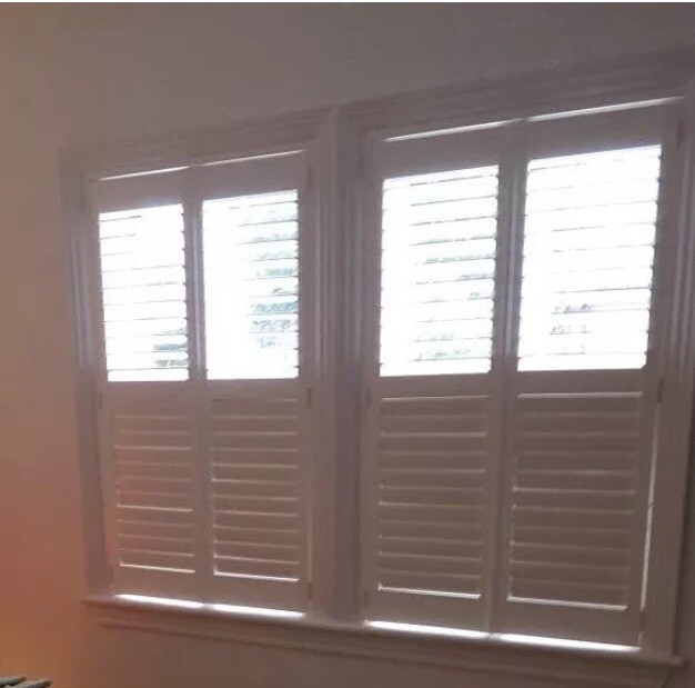 Pair of Hillary blinds silk white plantation shutters in Ladbroke