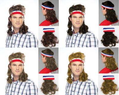 Vokuhila Kopfband mit Haaren Stirnband Perücke Hillbilly Headband