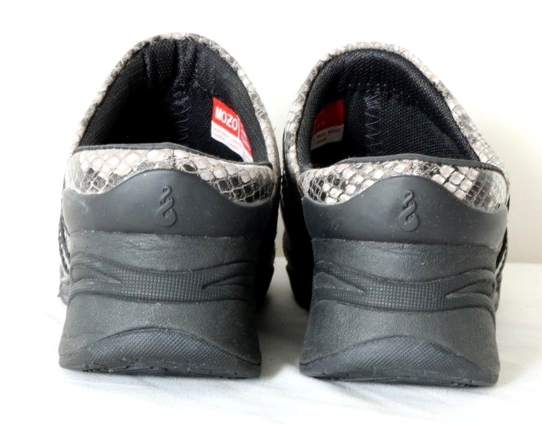 MOZO 3730 Zoe Gry/Blk/White Snake Print Patent Leather Mule Clog Women's US 6