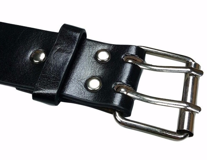 Men's Women's Leather Two Rows Silver Grommet Double Holes Black Belt All Sizes