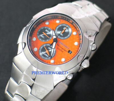 Pre-owned Seiko Alarm Chronograph Sna761 Sna761p1 Streamline Orange Dots Dial Steel Watch