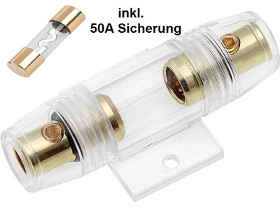 AGU Glas- Sicherungshalter INKLUSIVE 50A SICHERUNG 