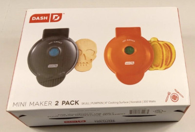 Halloween 2 PACK Dash Mini Waffle Maker Individual Skull & Pumpkin Chaffles 4 