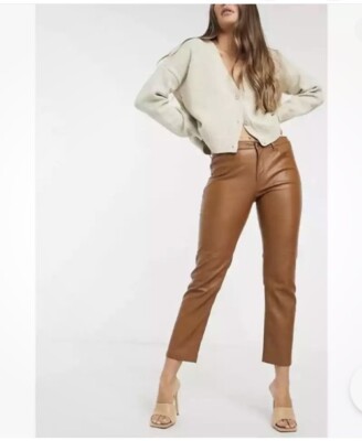 MNG By Mango Vegan Brown Leather  Pants Size 4 City Club Office