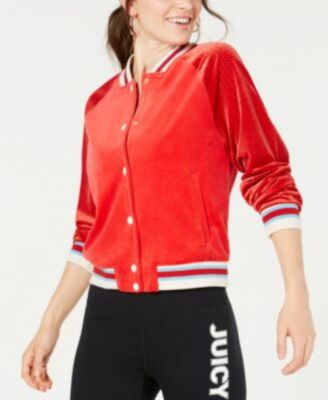 NWT JUICY COUTURE BLACK LABEL L RED MESH TRACK BOMBER POCKET GRAPHIC JACKET $198