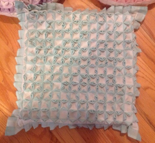 Set 3 Vtg Mid Century Pintucked Pleated Tucked Throw Pillows Gingham Pink Green