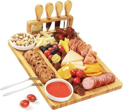 Bamboo Cheese Cutting Board Gift Set Wooden Charcuterie Meat Serving Tray