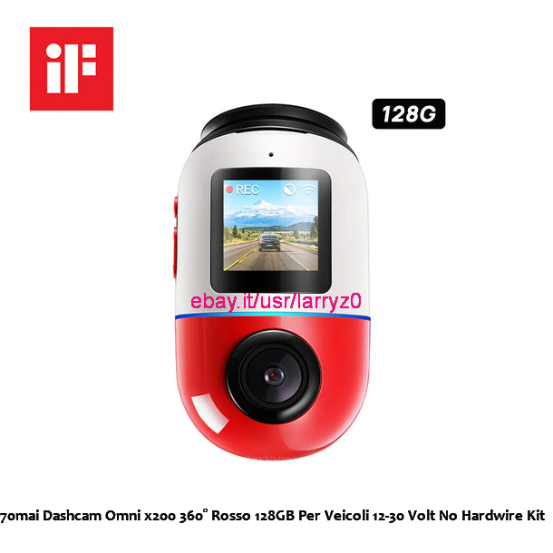 70mai Dash Cam Omni X200 360° Rosso 128GB Per Veicoli 12-30V No Hardwire Kit 70mai Dash Cam Omni X200 360° Rosso 128GB Per Veicoli 12-30V No Hardwire Kit