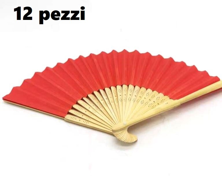 Set 12 Pezzi Ventaglio In Legno E Carta Rosso Feste Matrimonio Caldo Estate bal