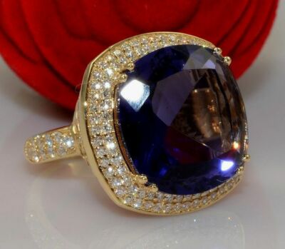 Pre-owned Nsg 18 Ct Simulated Blue Tanzanite Women's Ring 14k Yellow Gold Plated Silver