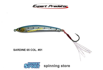 SPIN JIG SARDINE 65 COLORE 01 BLUE SILVER 6,5 GR CON ASSIST HOOK EXPERT PREDATOR