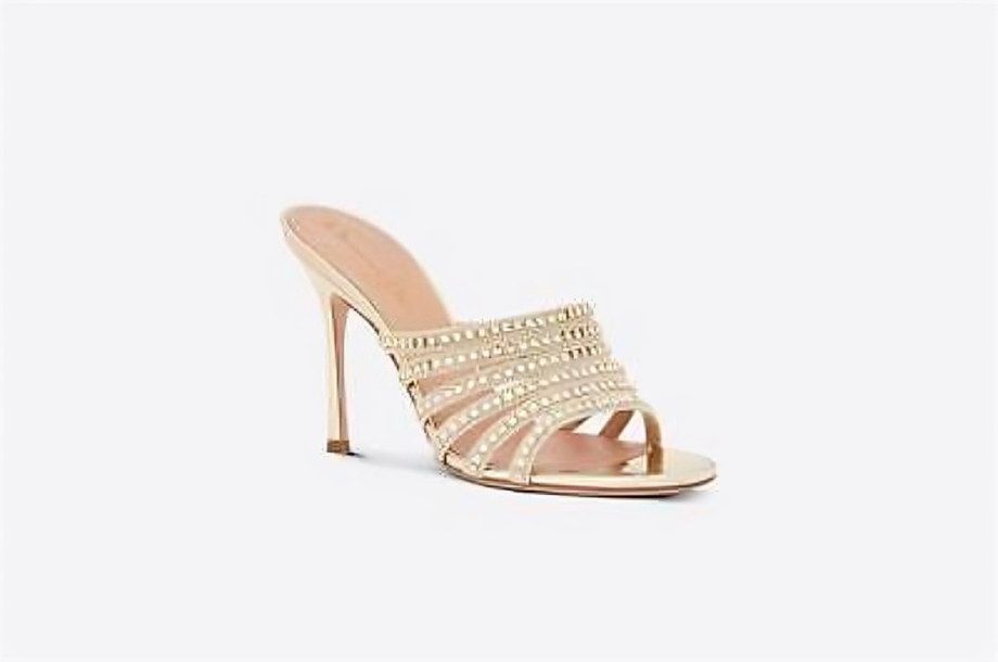 DIOR Gem High-Heeled Mule Sandals Women's 37/7US Light Gold Embellished Slip On - Picture 1 of 20