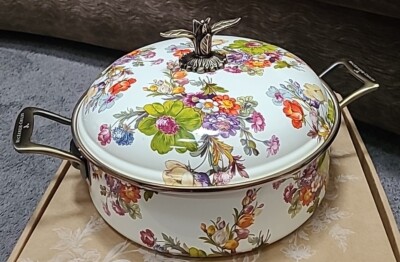 MacKENZIE CHILDS FLOWER MARKET ENAMEL 5 QT QUART LIDDED CASSEROLE BNIB