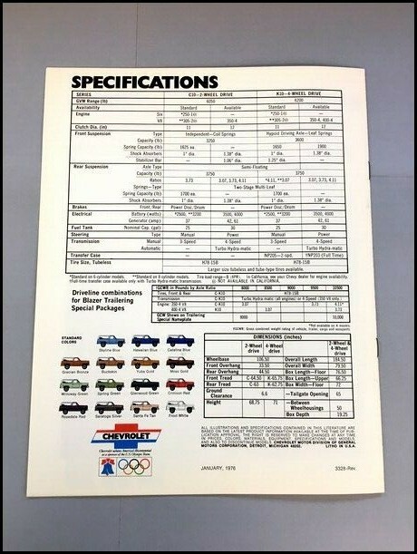 1976 Chevrolet Blazer SUV Chevy Sales Brochure Catalog