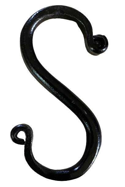 6 Wrought Iron 3 inch S Hooks - Hand Forged Hook Set with Scrolls AMISH USA