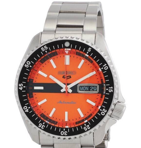 Pre-owned Seiko 5 Sports Special Edition Series Orange Dial Black Bezel Watch Srpk11k1