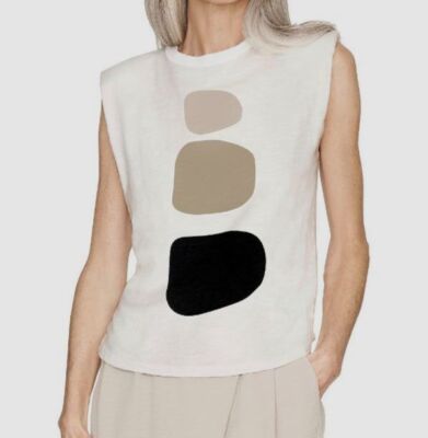 $80 B New York Women's White Cotton Sleeveless Padded Shoulder Tank Top Size XL