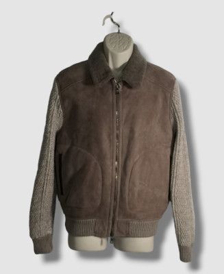 $3150 Fioroni Men's Brown Leather Cross Knit Jacket Coat Size EU 56/US 46