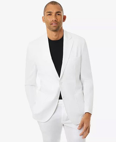 MICHAEL KORS Men's Modern-Fit Stretch Solid Suit Jacket White 44L