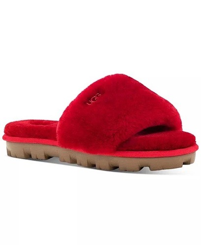 Pre owned Ugg Size 8 Women s Red Ribbon Cozette Fur Sandal ModeSens