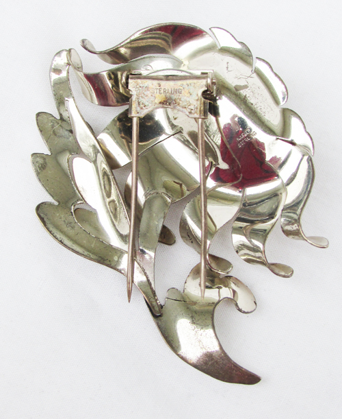 Napier sterling fur clip large rose vintage marked dress pin good