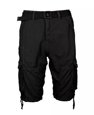 Blu Rock Men's Vintage-Like Cotton Cargo Belted Shorts in Black Sz 42 NWT $69.99