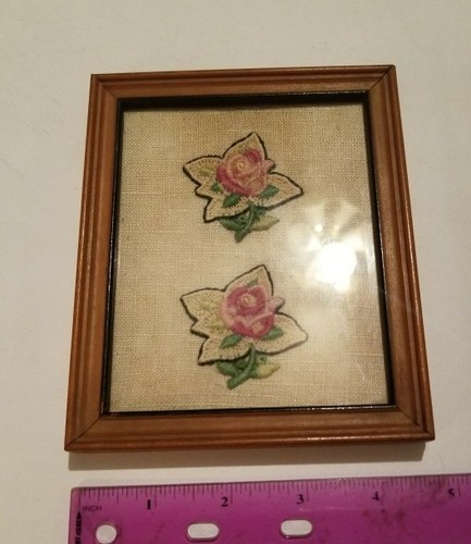 Antique Vintage  Burlap Cross Stitch Pictures  Wooden Frames