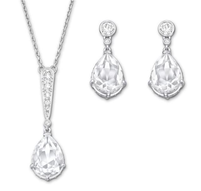 Swarovski Vintage Set Drop Shape Necklace/Earrings CLEAR