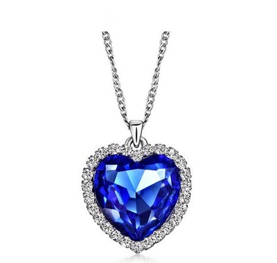 Titanic Heart Of The Ocean Sapphire Blue CZ Crystal Necklace...