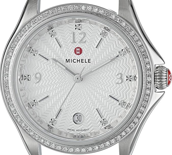 Pre-owned Michele Belmore Diamond Head Mw29b01a1942 Swiss Quartz Silver Watch $1595