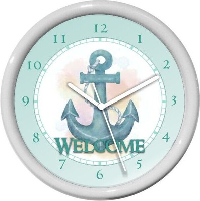 Personalized Nautical Anchor 2 Wall Clock Water Color Coastal Decor 0724