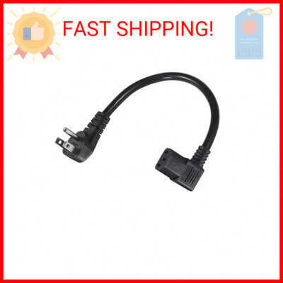90 Degree Computer Power Cord Right Angle - 1FT Flat Plug NEMA 5-15 Plug to IEC