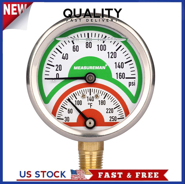 Tridicator Thermo-Manometer 2-1/2 Silicone Oil Filled 0-160Psi/30-250 Deg F