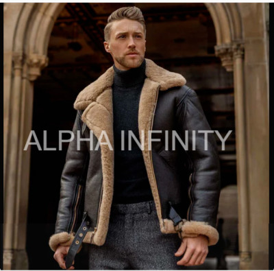 Men's RAF Aviator Pilot B3 Flying Bomber Shearling Fur brown Real Leather Jacket