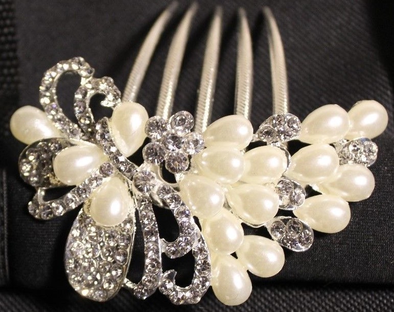 wholesale lot 3 pcs bridal white pearl crystal decorative french twist hair comb