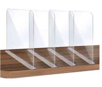 4pcs Clear Acrylic Shelf Dividers Adjustable Closet Organizer Fit For Any Thickn