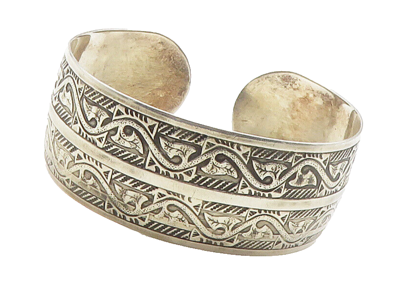 925 Sterling Silver Vintage Swirl Floral Vine Pattern Cuff