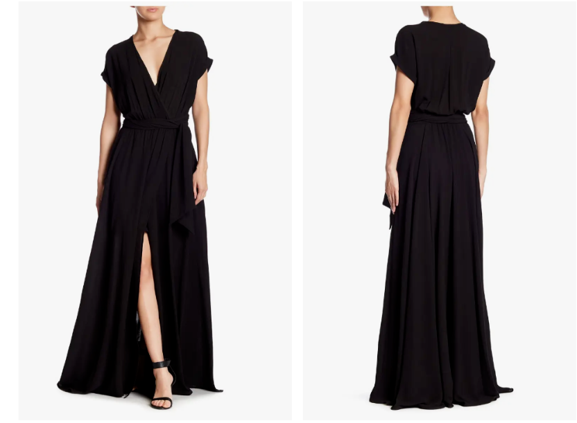 

Черное платье макси из жасмина с глубоким вырезом и V-образным вырезом MEGHAN LA из искусственного запаха и поясом, с разрезом, Черный