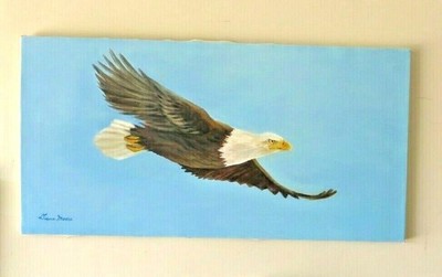 American Bald Eagle in Flight - Original Unframed 15 x 30'' Canvas  Oil Painting